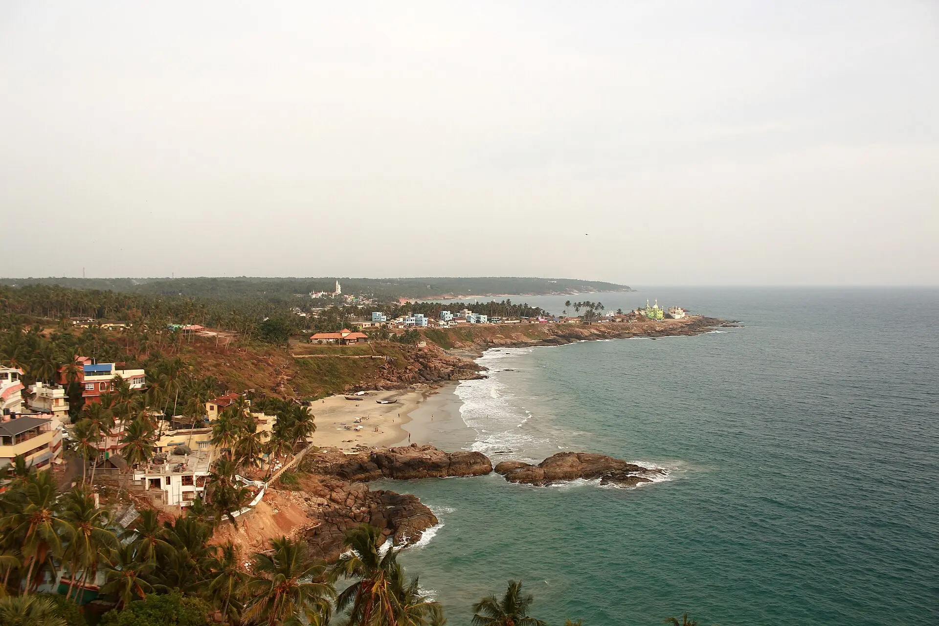 Kovalam coastline with beach, headland and lighthouse seen from the lighthouse